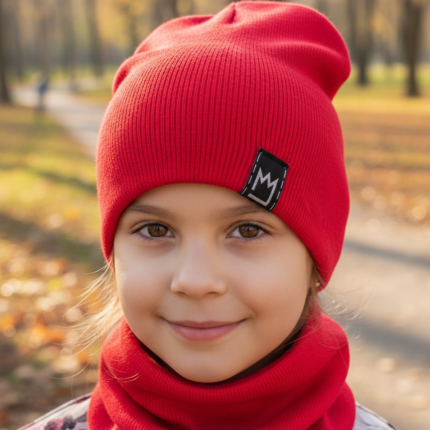 Dievčenský set čiapka s nákrčníkom červená